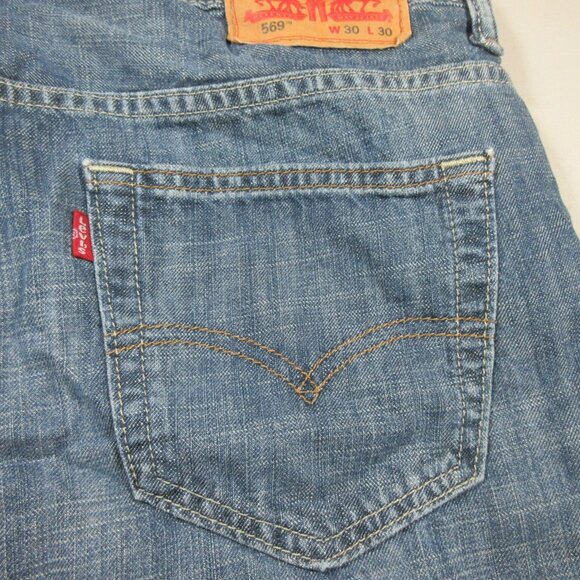 Levis mens dark distressed 569 bootcut chambray jeans 30x29 EUC - Picture 6 of 7